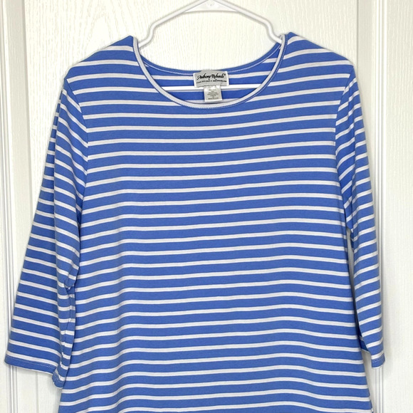 Anthony Richards Wms Large Light Blue White Striped Cotton Blend T- Shirt Dress - Picture 4 of 7